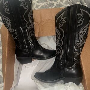 Torrid Black and Silver Embroidered Heeled Boots